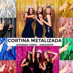 Cortina Decorativa Metalizada 100x200cm Diversas Cores - Silver Plastic