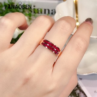 ♥ Design Clássico Rubi Dupla Camada Anel De Prata Liso 925 Para Mulher Banquete De Moda Requintado Luxo Leve Jóias Ajustáveis