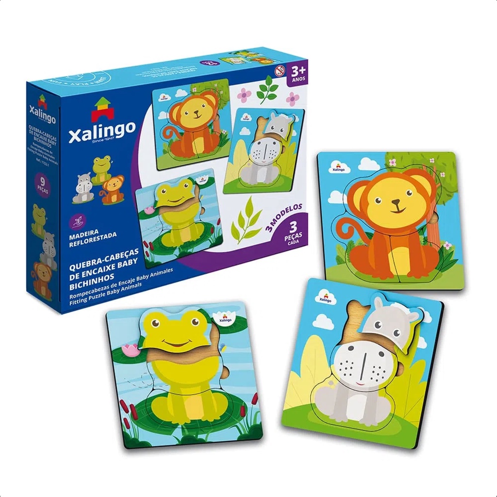 Quebra-Cabeça Infantil De Encaixe Baby Bichinhos 12 Peças Em Madeira 15x5x15 cm +3 Anos Xalingo em Oferta na Shopee