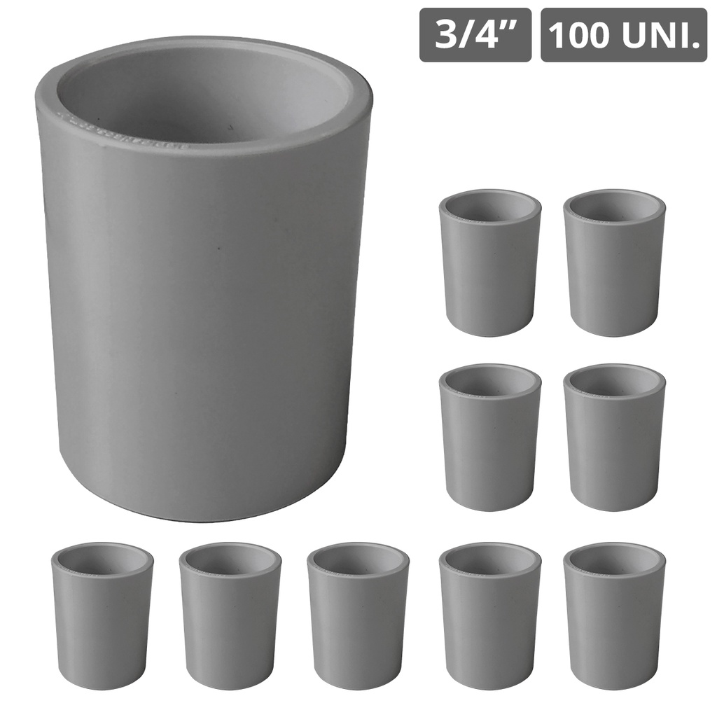 Kit 100 Pcs Luva Pvc Emenda P/Tubo Condulete Eletroduto Soldável 3/4' 25mm