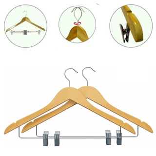 Kit 5 Cabides de Madeira Com Presilhas Envernizado Bermuda Marfim Verniz Prendedor Pendurar Bermuda Calça Short Loja Saia 5 Unidades
