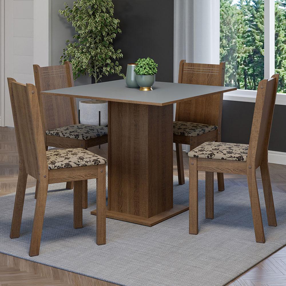 Conjunto Sala de Jantar Mesa Tampo de Madeira 4 Cadeiras Rustic/Cinza/Bege Marrom Samara Madesa em Oferta na Shopee