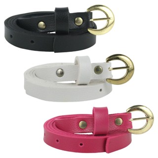 Combo 3 Cintos Femininos Fininho Para Usar Com Vestido, Couro Sintético Fivela Pequena Dourada, Passante, Ajustável, Preto, Branco E Colorido, Várias Cores - CF03