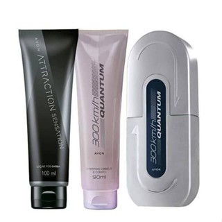 Kit Presente Perfume Masculino 300km/h Quantum 100ml + Shampoo + Loção Pós Barba Avon