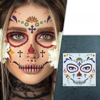 Fantasia halloween feminina Adesivos de rosto de caveira de flor Dia dos mortos adesivos de maquiagem de festa de tatuagem de rosto de Halloween