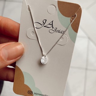Colar Feminino Ponto de Luz Redondo Prata 925 Legítima Pedra Zircônia
