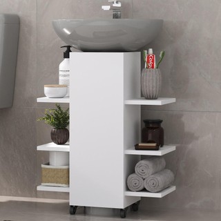 Gabinete Armário de Banheiro com Rodízios para Pia de Coluna Multimóveis MP5027 Branco em Oferta na Shopee
