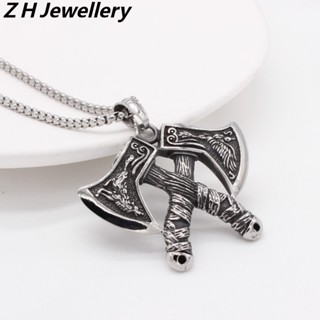 [Z H Jóias] Vintage Nordic Viking Tomahawk Hip Hop Pendant Moda Masculina E Feminina Colar De Aço Inoxidável Punk Party Rock Jewelry Acessórios