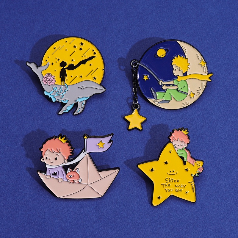 Anime Esmalte Pins Moon Stars Lapela Broches Baleia Barco Fox Broche Jóias Acessórios Presentes Para Amigos