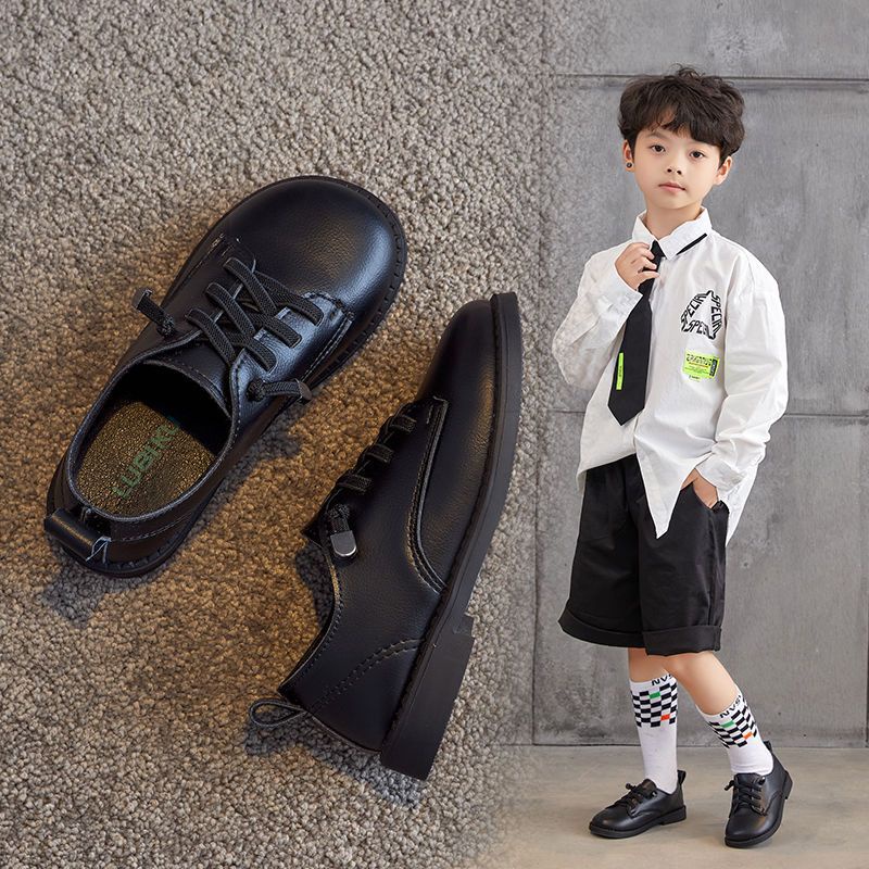 Meninos sapatos de couro preto couro macio sola macia desempenho estilo primavera desempenho meninas estudantes britânic