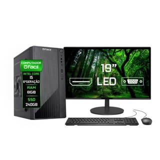 Computador Completo Fácil Intel Core I5 (6ª Geração) 8GB SSD 240GB - Monitor 19" Led Teclado e Mouse em Oferta na Shopee