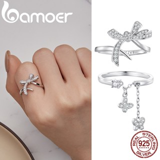 Bamoer925 Sterling Silver Butterfly Anel Aberto Jóias De Moda Para Mulheres