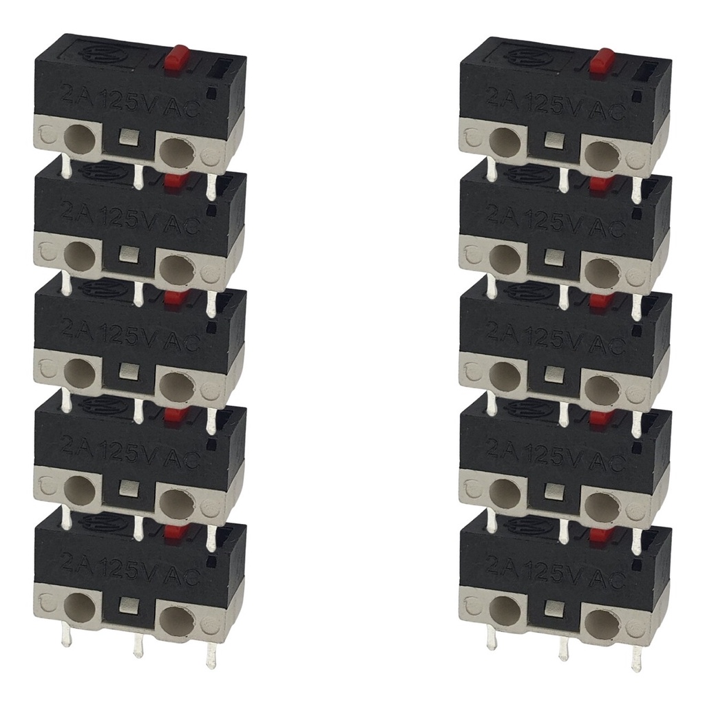 Chave Fim De Curso KW10-A Micro Switch 3T 2A 125VAC sem Haste Para Mouse, Robótica - Kit 10 Peças