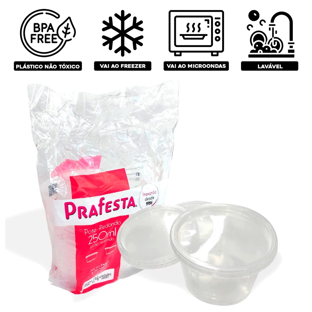 24un Pote Redondo Descartável Com Tampa 250ml Freezer E Microndas Para bolo ou caldo em Oferta na Shopee
