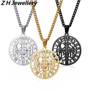 Z H Jóias Ouro 18K 24K S925 Prata Vintage Punk Nousia Pingente De São Bento Moda Masculina E Feminina Colar Em Cruz De Aço Inoxidável Hip Hop Party Acessórios