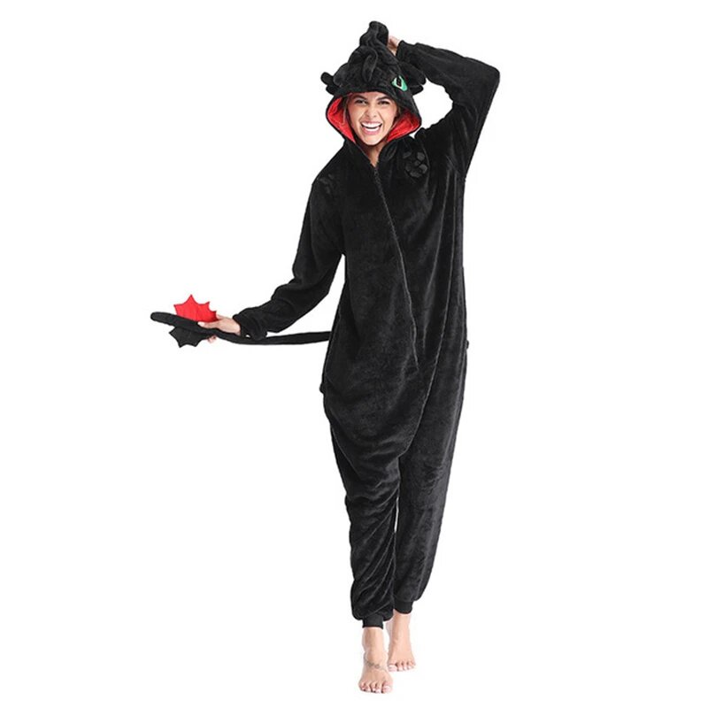 Pijama Dragão Preto  Adulto Unisex Kigurumi Macacão A Pronta Entrega em Oferta na Shopee