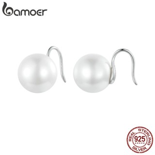 Bamoer 925 Sterling Silver Elegant Pearl Earhook Fashion Jewelry Presentes Para Mulheres BSE857