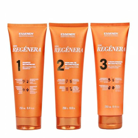 Kit Home Care Série Regénera 250ml Essendy - Shampoo, Máscara Capilar de Reconstrução e Leave-in Reconstrutor - Promoção