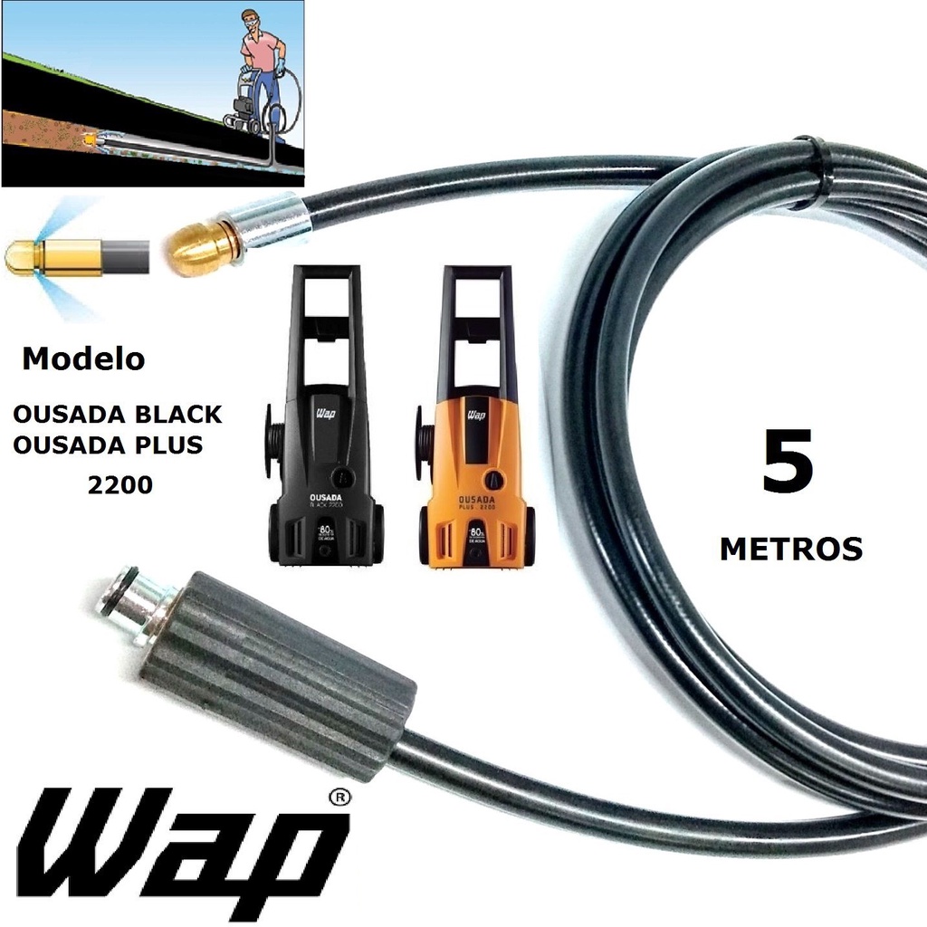 Mangueira desentupidora de tubulação WAP - 5 Metros - Wap OUSADA BLACK PLUS 2200