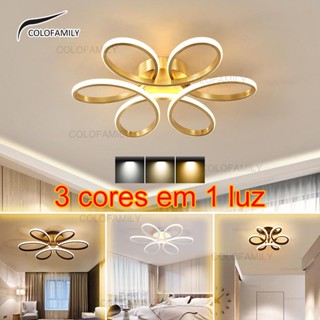 (3 cores em 1 luz) Luminária De Teto Led Dourado Moderna Minimalista Pendente Lustre Plafo...