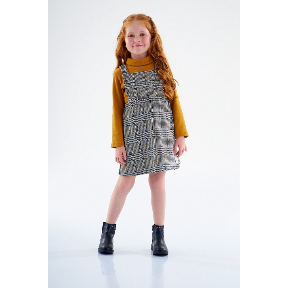 Vestido Infantil Xadrez em Jacquard e Blusa em Ribana Up Baby
