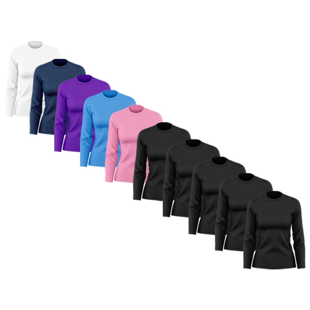 Kit 10 Camisetas Feminina Manga Longa Dry Fit Básica Lisa Proteção Solar UV Térmica Blusa Academia Esporte Praia
