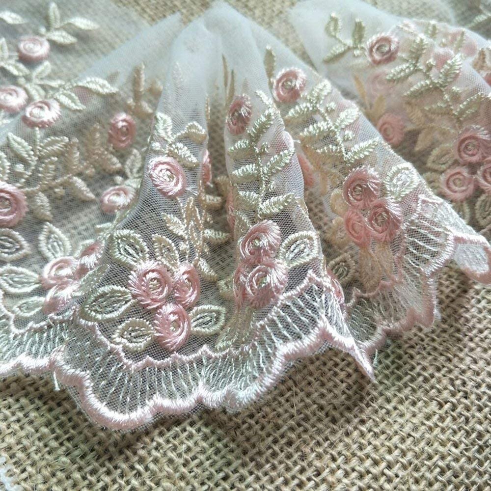 1 Yard Pink Beige Bordado De 1 Jarda Renda Bege Borda Applique De Casamento Bricolage Craft 10CM Largura — imagem 2 de 2