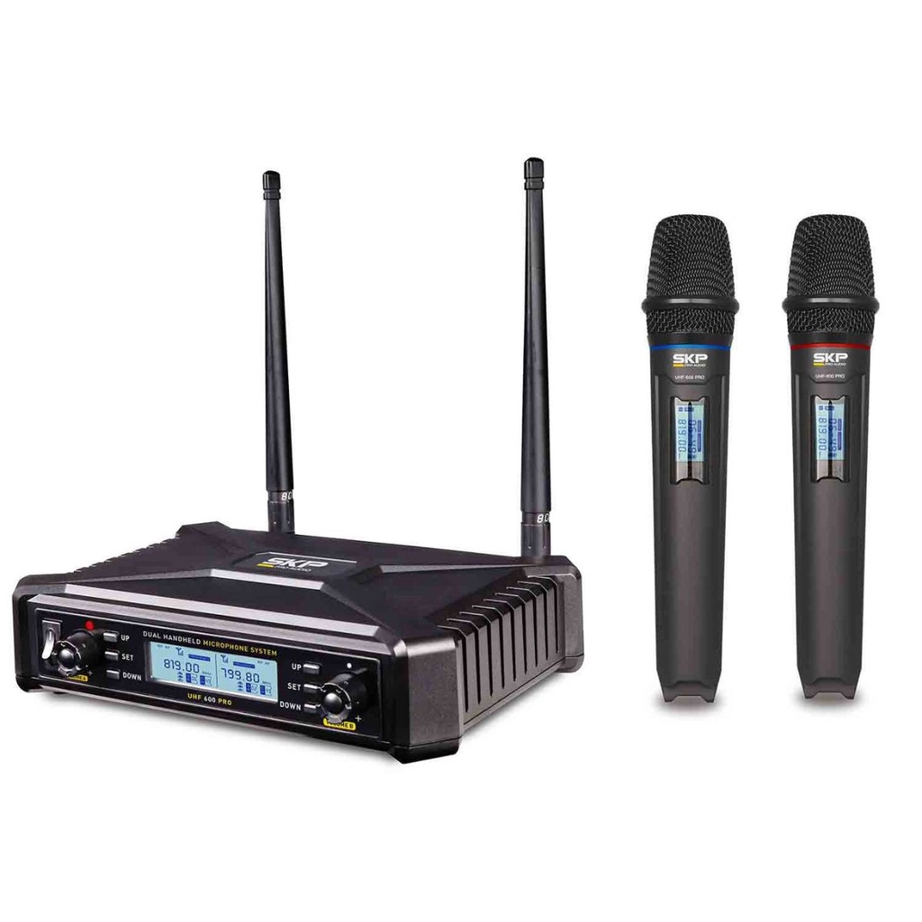 Microfone Profissional SKP UHF600 PRO Duplo De Mão S/Fio
