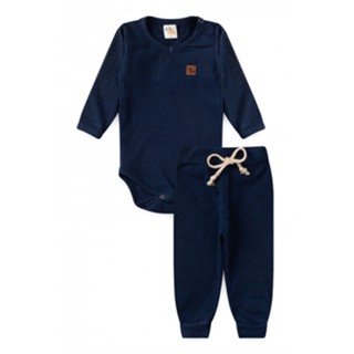 Conjunto Body Canelado Menino - Azul Marinho - Ame Kids