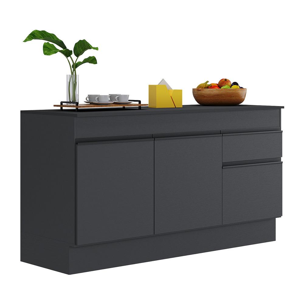 Balcão Cozinha com Rodapé Gabinete Pia 150 cm 3 Portas 1 Gaveta Veneza Multimóveis MP2107.895 Preto em Oferta na Shopee