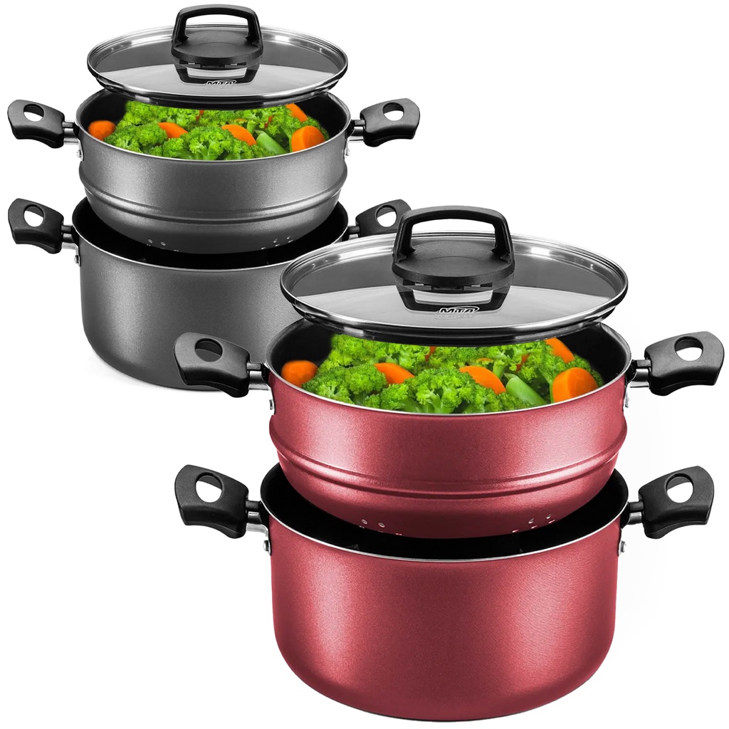 Panela Cozivapor Antiaderente N.20 3 em 1 com Tampa de Vidro - saudável e Prática 3L Fogão Cooktop Aluminio Saudável e Eficiente