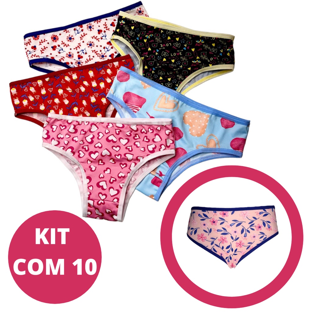 10 calcinhas infantil estampadas Microfibra com forro Colorida