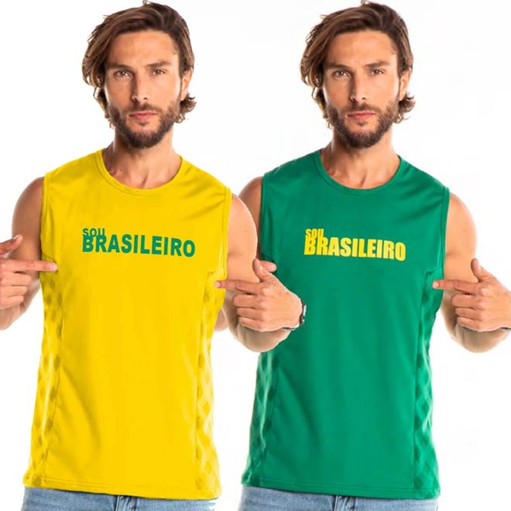 Camiseta Regata Masculina do Brasil Brasileiro Torcedor Seleção Brasileira Verde Amarela