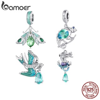 Bamoer 925 Sterling Silver Pingentes Requintados Com Contas De Padrão Camaleão De Pássaros Para Pulseiras SCC2527
