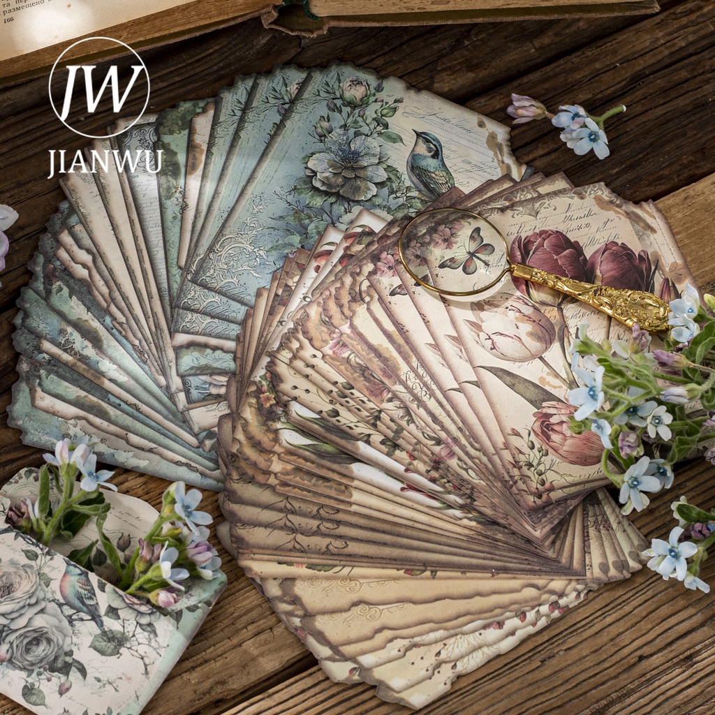 JIANWU 30folhas A Série Jardim Perdido Material Literário Vintage Flower Papel Criativo DIY Junk Journal Collage Decor Papelaria em Oferta na Shopee