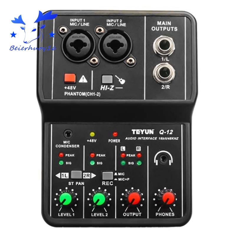 TEYUN Q-12 Placa De Som Mixer Console Interface Do Sistema De Mesa 4 Canais Estéreo Para Computador De Potência 48V