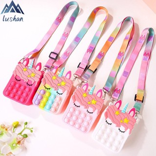 Bolsas de ombro para crianças Unicórnio Pop It Fidget Brinquedo Push Pop Bag