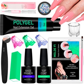 Kit Unhas Em Polygel Moldes F1 Lixa Bloco Caneta Hidratante Alongamento Presilhas Acrílicas Pincel