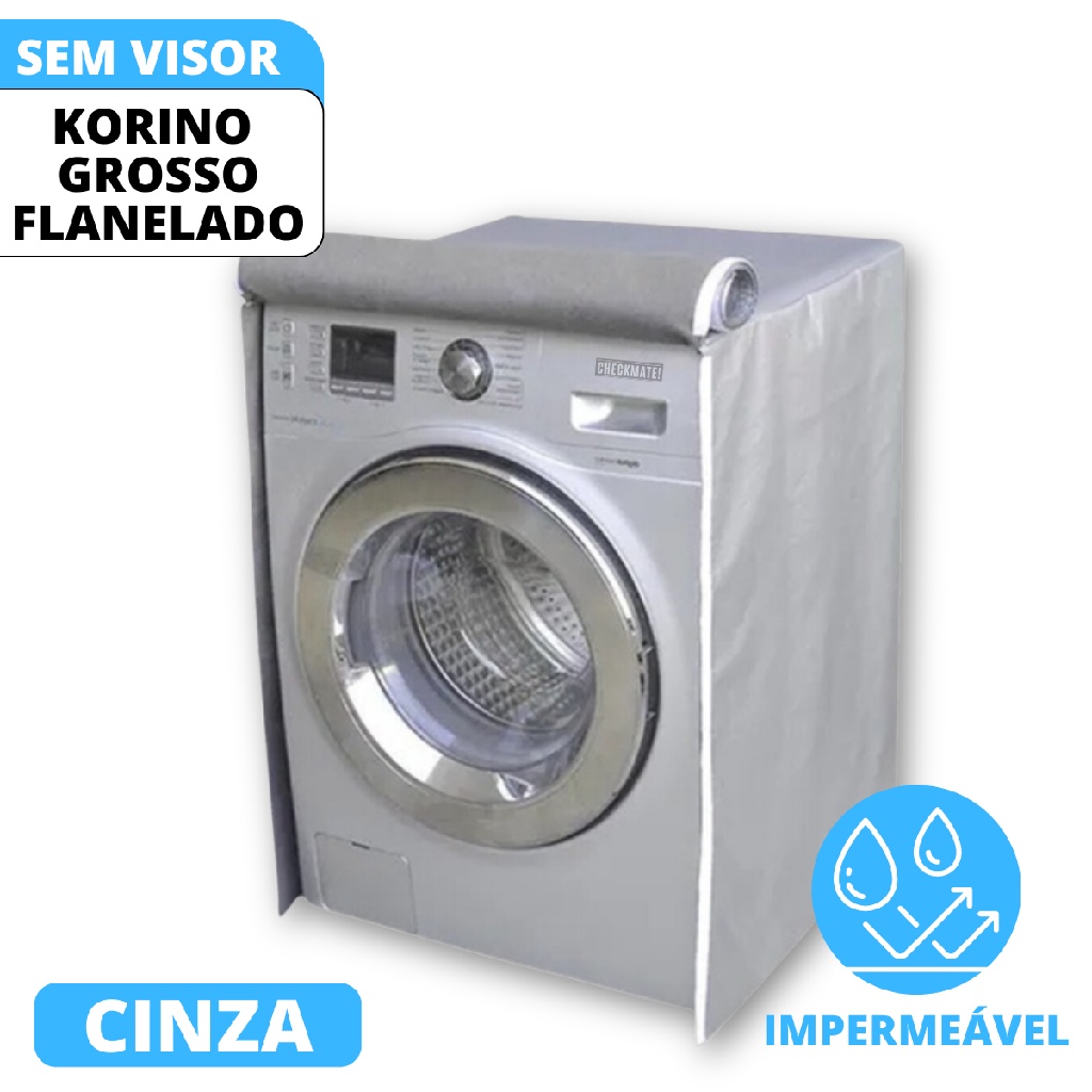 Capa Para Máquina Lava e Seca Frontal LG Samsung Electrolux 9 kg 10 kg 11 kg Corino Flanelado Com Zíper Cor Cinza