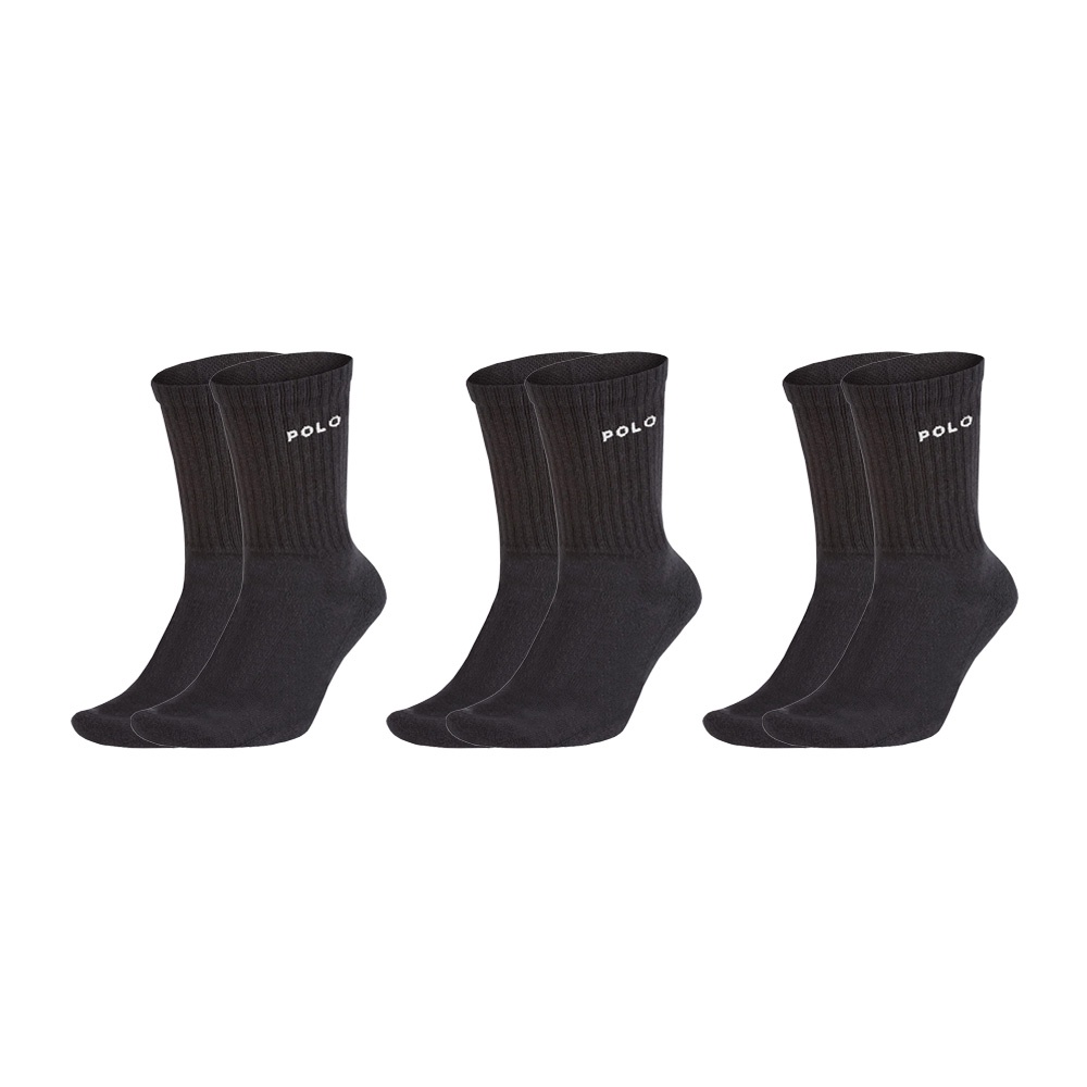 Kit 3 Meia Algodão Cano Médio Polo Star Preta