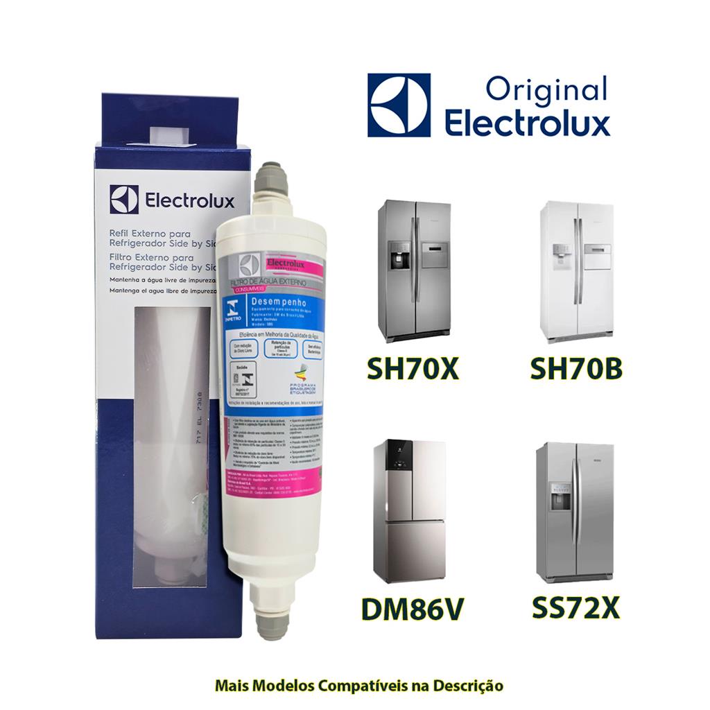 Filtro de Agua Externo para Side by Side SS650 SH70B SH70X SH72X SH72B SS72X SS90X SS Electrolux Original 80021927 A07672301 Refil Filtro Geladeira