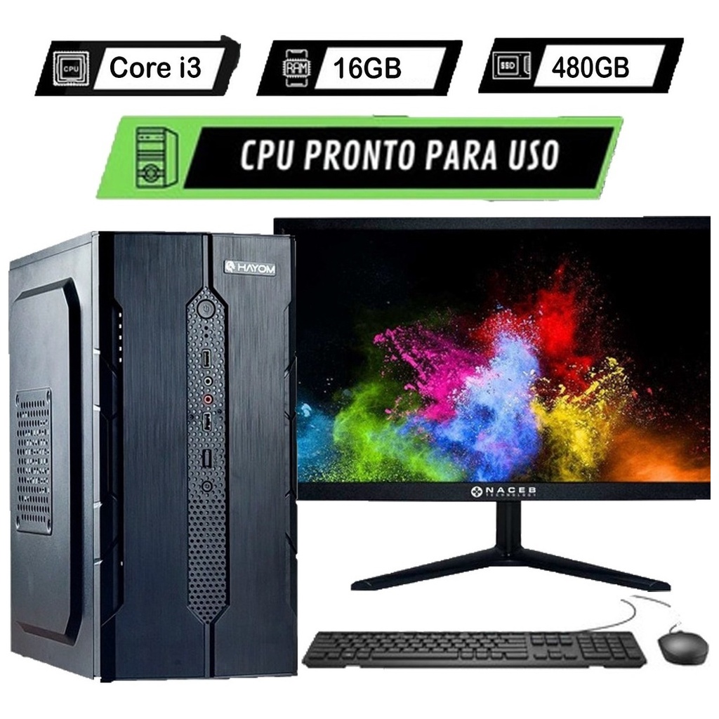 Computador Completo I3 + 16gb Memória + 480gb Ssd Monitor 19