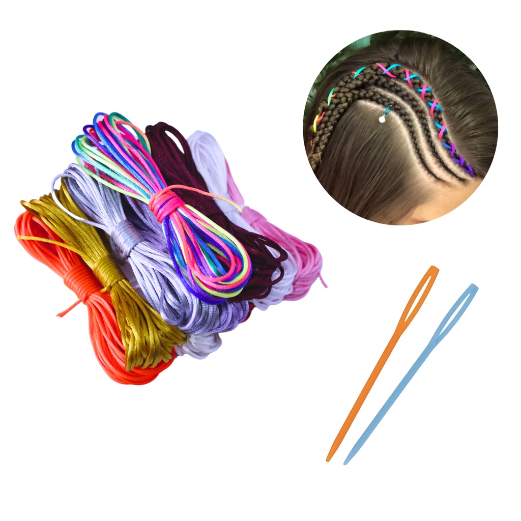 Kit Enfeite Para Trança Fio de Cetim 50 Metros + Agulha Plástica Fio de Cetim Rabo de Rato Fio de Cetim Artesanato