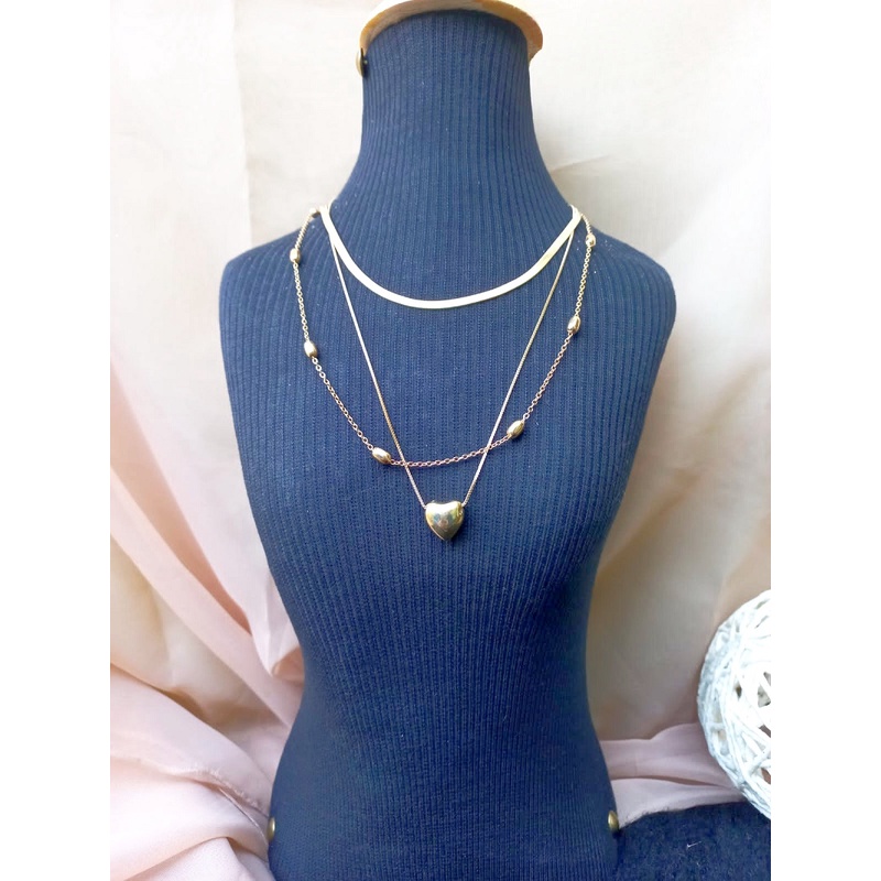 Colar / Corrente Trio De Colar Mix De Coração Bijuteria Prata Ponto de Luz