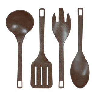 Jogo Utensílios de Cozinha 4 Peças Fibra Bambu Resistente