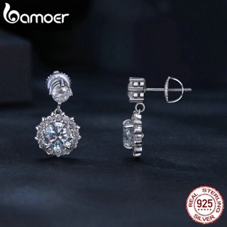 Bamoer 925 Silver Sterling Brincos De Cavilha Moissanita Simples Design Único Presente De Aniversário Ideal Para Mulheres MSE028