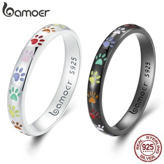 Bamoer 925 Sterling Silver Cute Pet Paw Ring 2 Cores Jóias De Moda Para Casais