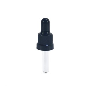 Conta Gotas Tampa Preta com Furo Bulbo Preto de Silicone Cânula de vidro de 50mm