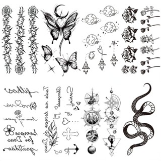 Temporary tattoo stickers Waterproof tattoos Men and women Small stickers Spring, summer, autumn and winter 25 cool letters of design Branches and flowers art fingers