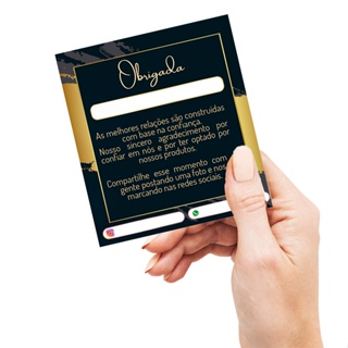 100 - Cartão Agradec. pela compra Obrigada | Preto e dourado em Oferta na Shopee